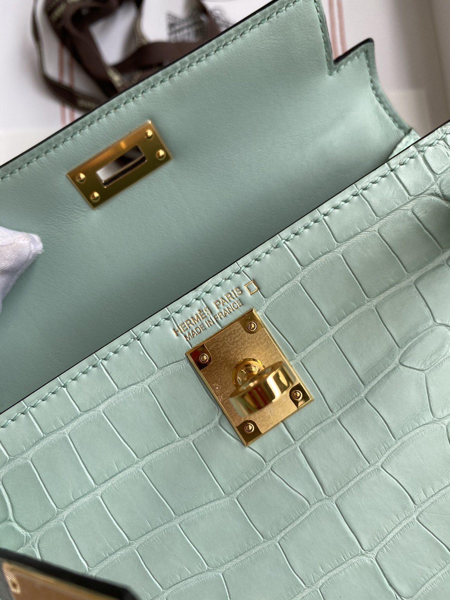 Hermes Kelly Mini II Bag 19CM In Vert D'eau Matte Alligator Leather